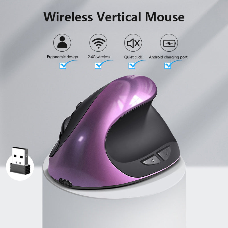 Red 3rd Gen Vertical Wireless Mouse with USB-C Charging - Ergonomic 2.4G Silent Click Design for Office and Laptop Use
