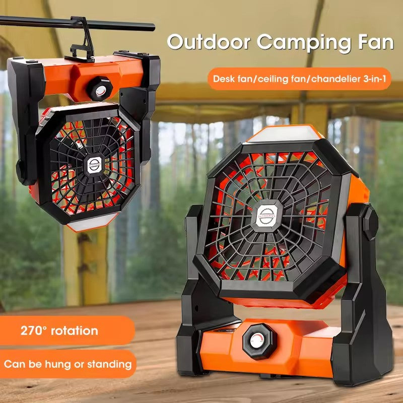 Black and green Portable Outdoor Camping Fan with LED Light - Rechargeable USB Tent Fan for Australia