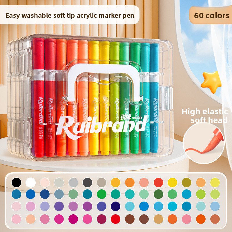 Ruibrand 60 Colors Kids Washable Acrylic Markers | Non-Toxic | Blendable Art Pens | Students and Artists