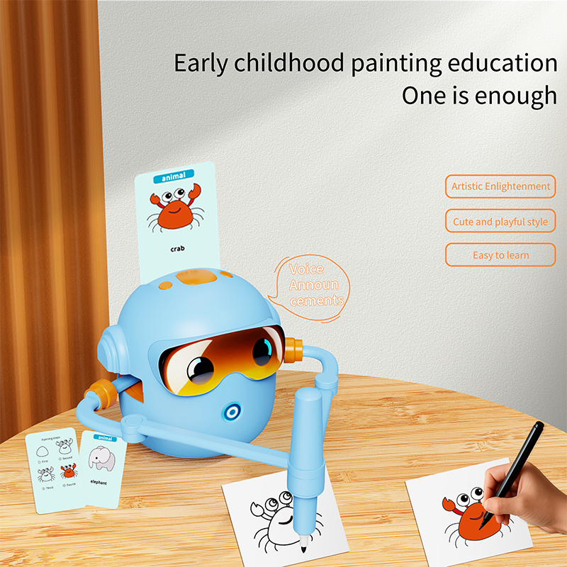 Blue Interactive Drawing Robot | Educational Art Toy for Kids | Smart Voice Guide &amp; Step-by-Step Tutor