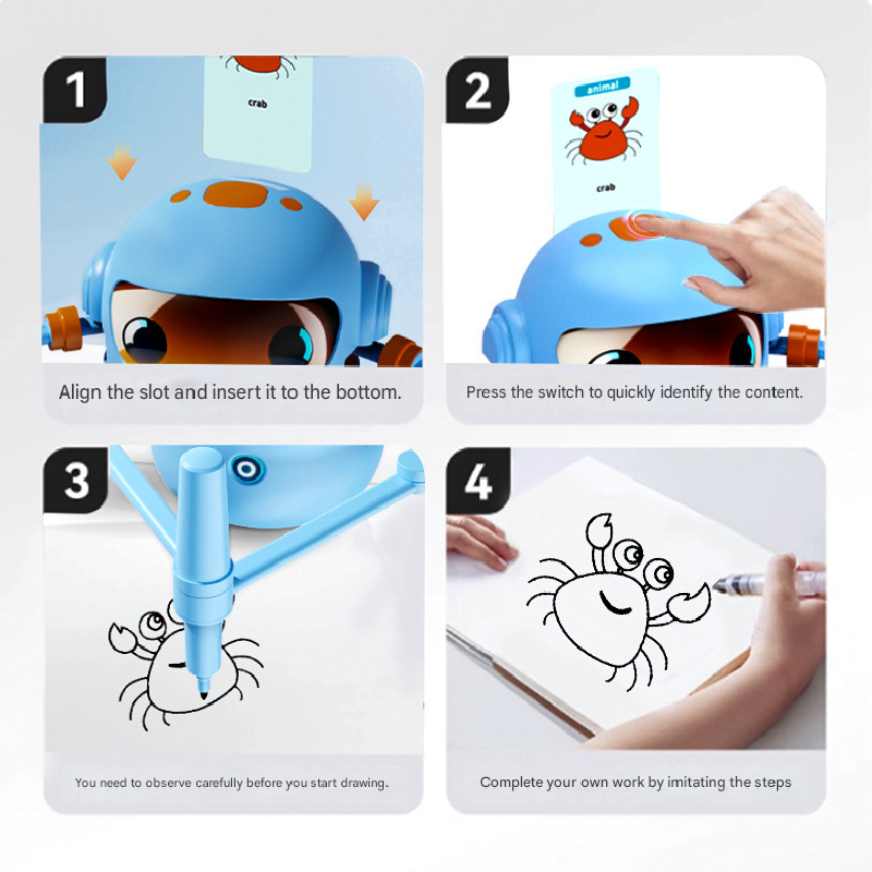 Blue Interactive Drawing Robot | Educational Art Toy for Kids | Smart Voice Guide &amp; Step-by-Step Tutor
