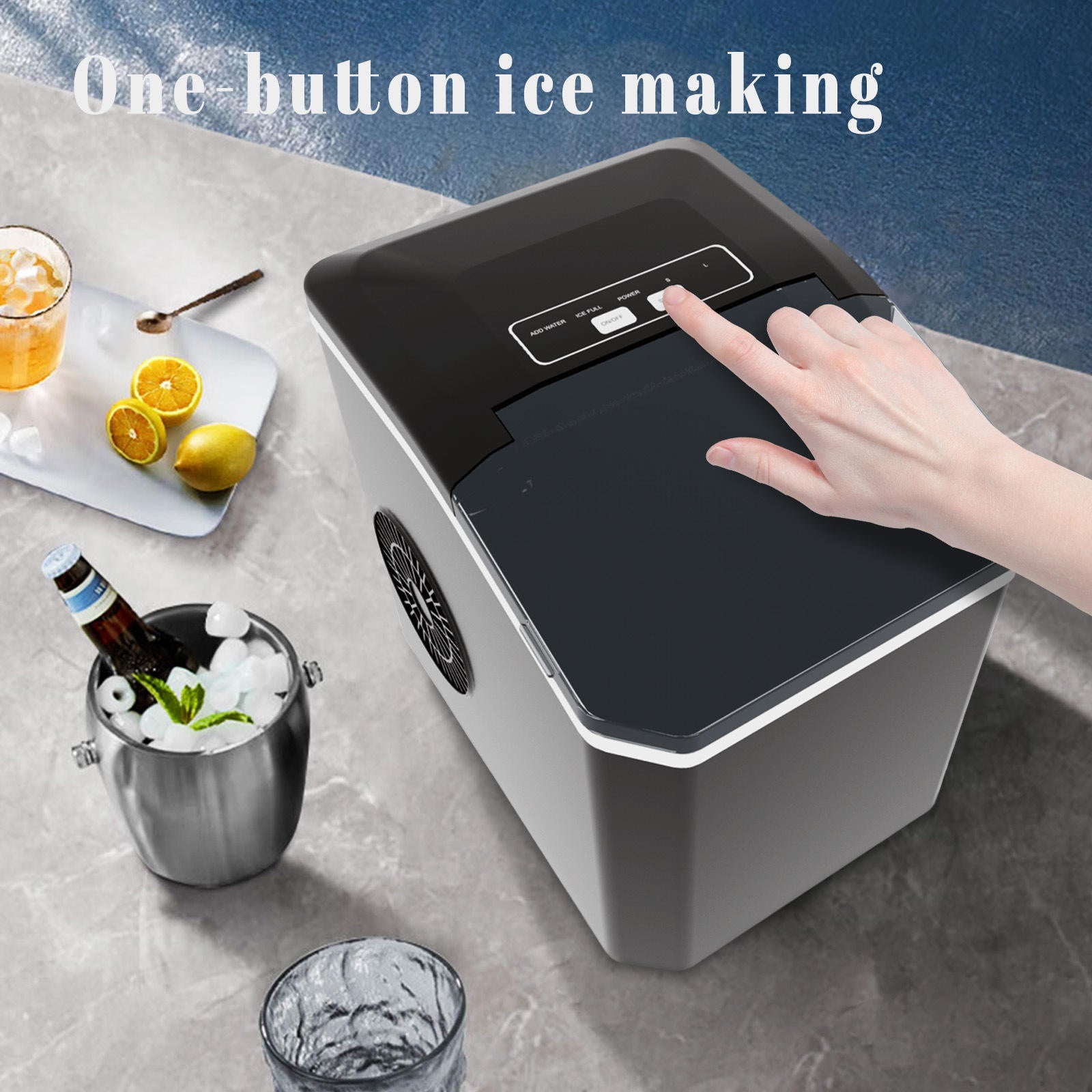 Stainless Steel Countertop Ice Maker – 12kg/24h Portable Bullet Ice Machine with Self‑Cleaning and 1.3L Water Tank
