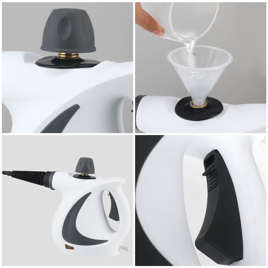 White Handheld Steam Cleaner 1050W High Pressure Chemical Free Cleaning Machine with 12 Piece Accessory Set for Kitchen Bathroom Car and Upholstery