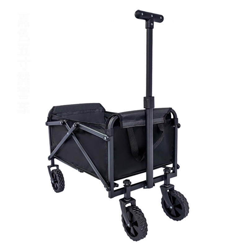 Black folding wagon with wheels on a white background