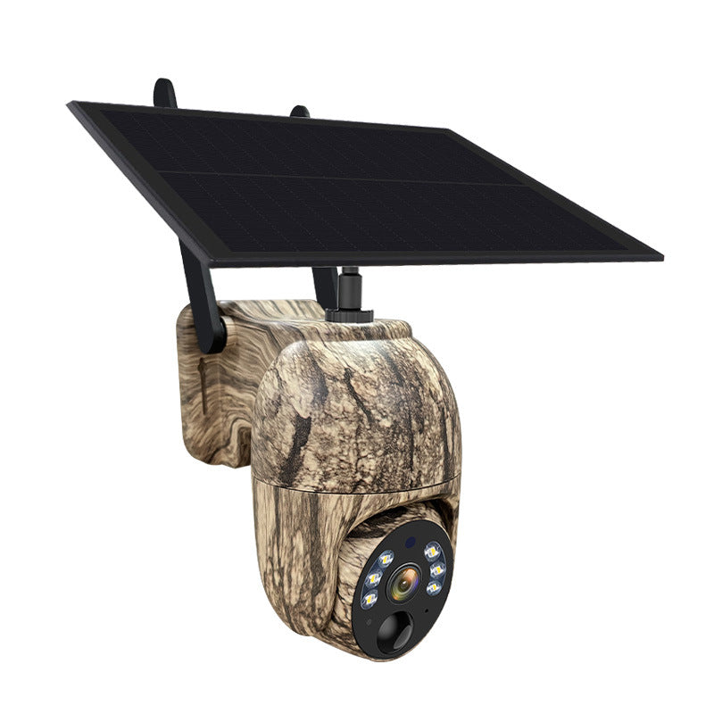 4MP Solar Security Camera Wireless WiFi Camouflage Wood Texture PTZ Outdoor Surveillance for Garden and Farm