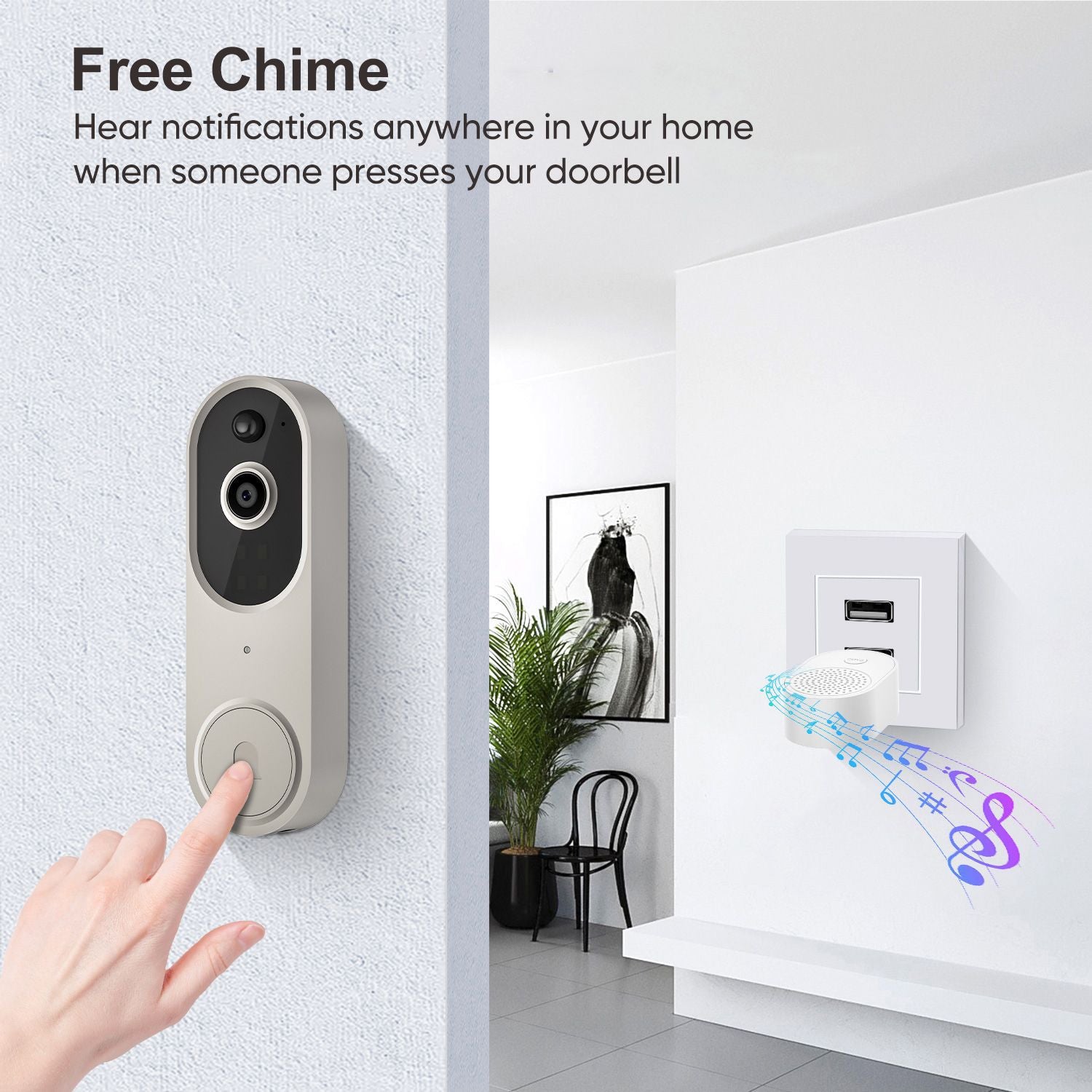 M50 Beige 1080P Wireless Video Doorbell Camera with USB Chime Smart WiFi Security System 2-Way Audio Night Vision Motion Detection IP65 Waterproof