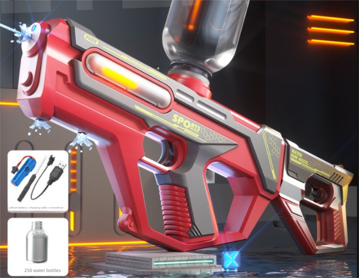 2‑in‑1 Electric Water Gun Set – Automatic Blaster with Detachable Mini Pistol (Red/Grey)