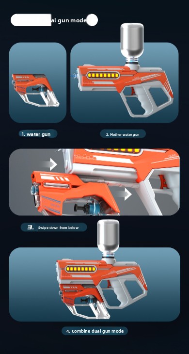 2‑in‑1 Electric Water Gun Set – Automatic Blaster with Detachable Mini Pistol (Red/Grey)