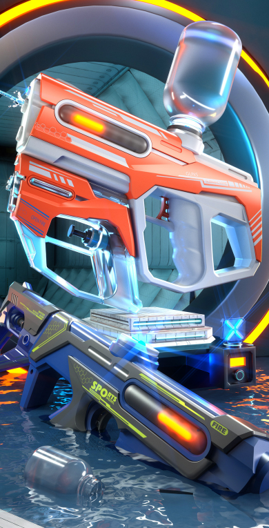 2‑in‑1 Electric Water Gun – Automatic Blaster with Detachable Mini Pistol (Orange/White)