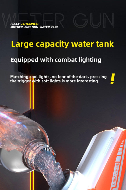 2‑in‑1 Electric Water Gun – Automatic Blaster with Detachable Mini Pistol (Orange/White)