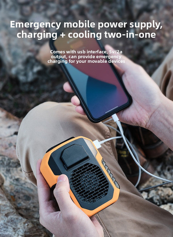 Portable Waist Clip Fan – 6000mAh Rechargeable Cooling with Power Bank Function for Outdoor Work and Camping