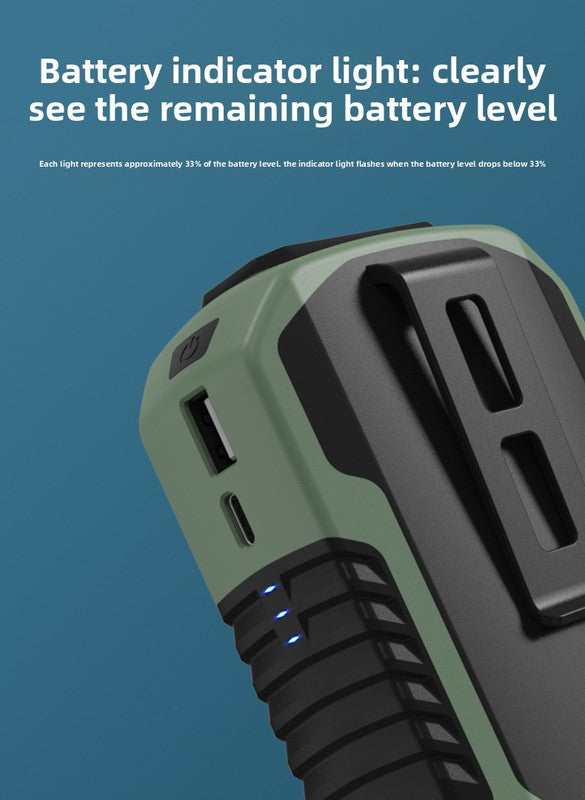 Portable Waist Clip Fan – 6000mAh Rechargeable Cooling with Power Bank Function (Green)