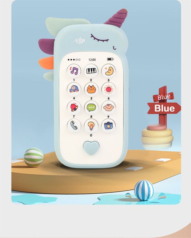 Unicorn Baby Toy Phone Music & Light Learning Mobile Teether for Toddlers Interactive English Educational Gift Blue