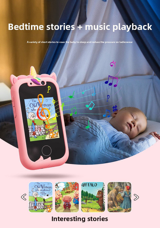 Kids Smart Phone Toy with Dual Camera and IPS Touch Screen Blue Dinosaur Silicone Case Educational Games MP3 Music Player 512MB Card Included Ideal Gift for Boys