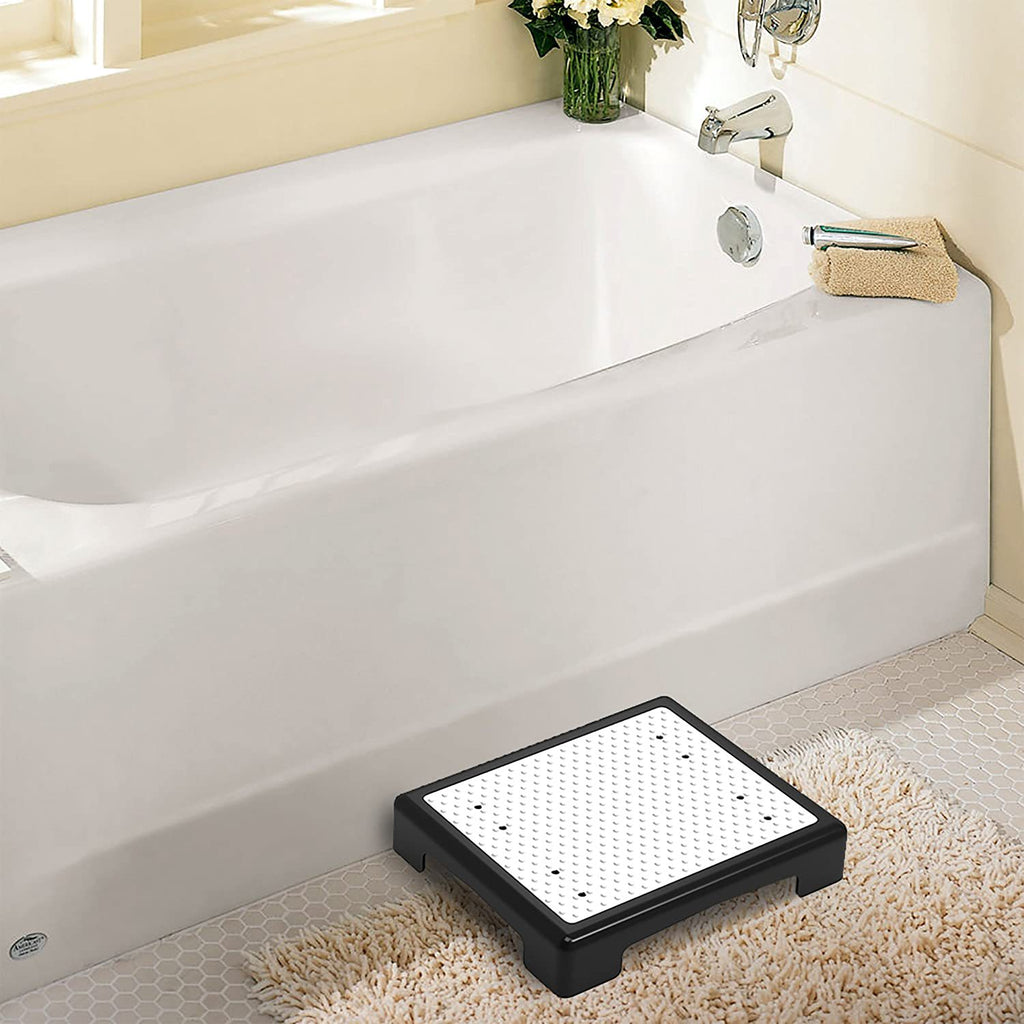 Portable Outdoor Half Step Stool Non-Slip Mobility Aid Compact Platform 43x33cm for Bath Home & Car Use White Base with Blue Top Mat