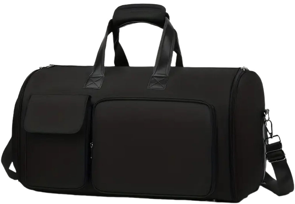 Convertible Travel Garment Bag Large Duffel Suit Carrier with Shoe Compartment & Hidden Backpack Straps Waterproof  Black