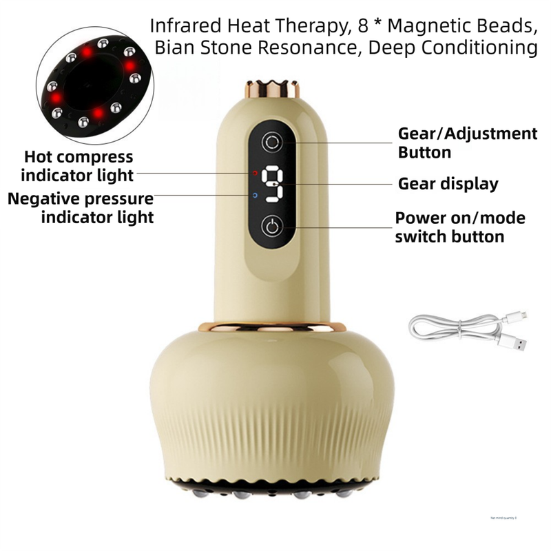 3‑in‑1 Portable Electric Gua Sha and Cupping Massager – 9‑Gear Vibration with Heat and Red Light Therapy