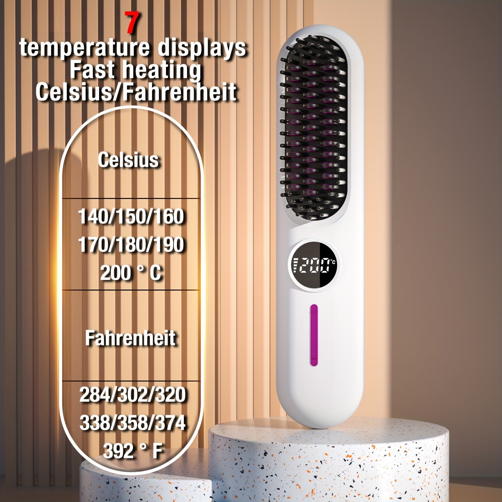 Black Cordless Hair Straightener Brush – 2‑in‑1 Curling and Straightening Tool with LED Display