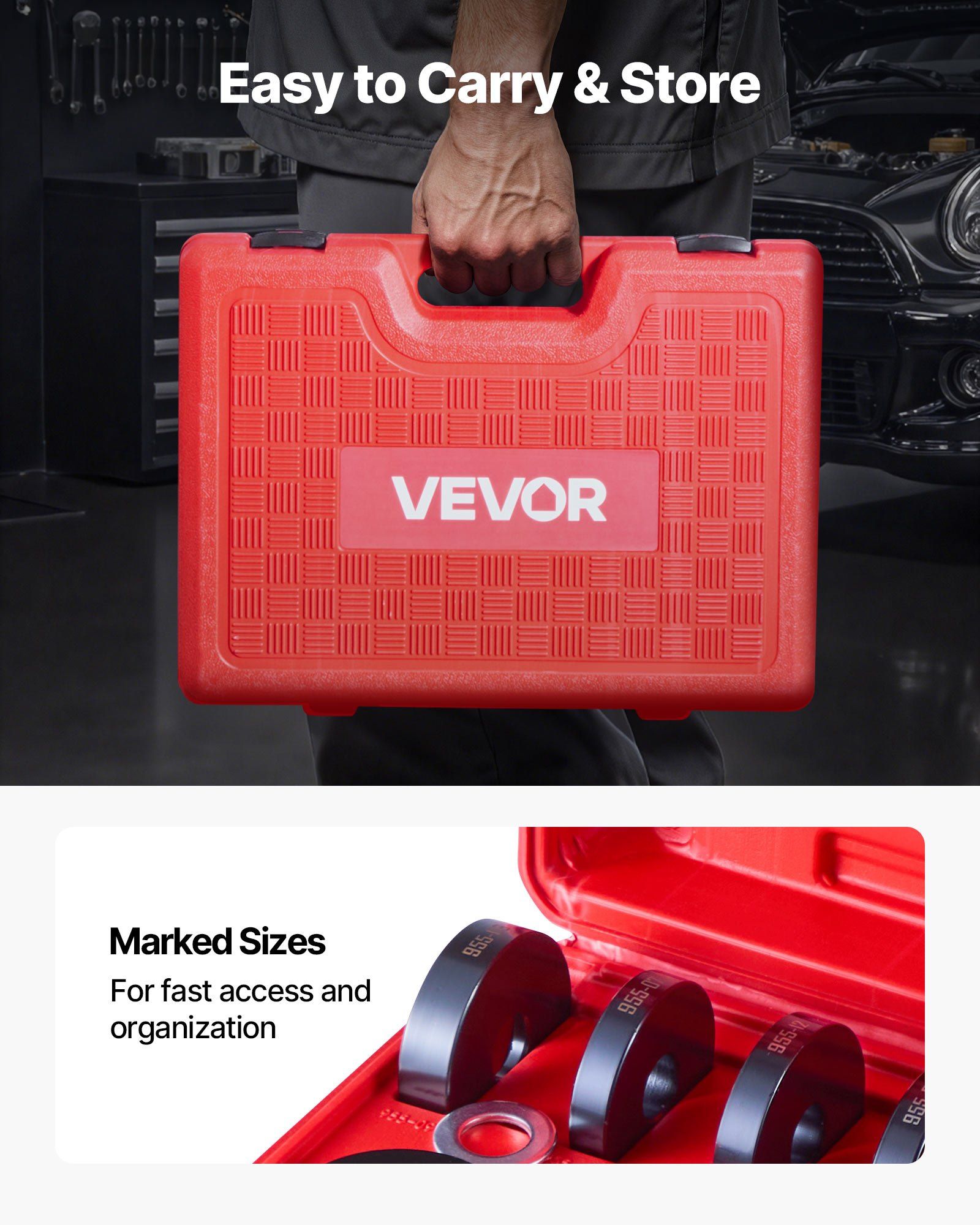 Bearing Press Kit, 10+24 Pcs, 2 in 1 Ball Joint Press & Wheel Bearing Puller Kit, Race and Seal Driver Set with 13 Bushings, C-Frame and Sleeves, Heavy Duty Removal Installation Set with Case