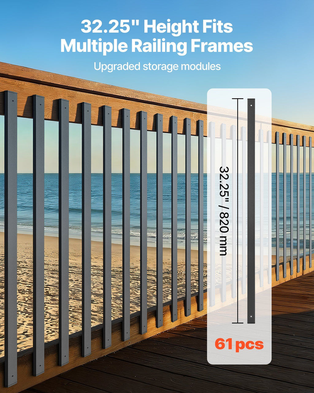 61 Pack Deck Balusters, 82 cm Galvanized Steel Railing Spindles, Hollow Rectangle Metal Decking Stair Balusters with Pre-Drilled Hole, End Caps, Screws, for Deck, Porch & Stair Railing, Black