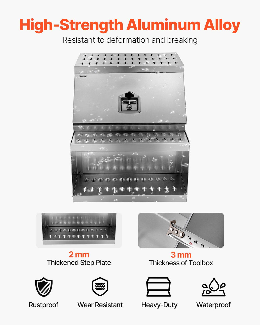 Semi-Truck Step Tool Box, 610 x 695 x 645 mm Heavy Duty Aluminum Toolbox Side Mount, Waterproof Side Storage Saddle Step Box with T-Handle Lock & Keys for Semi Trucks, Flatbed Trailers
