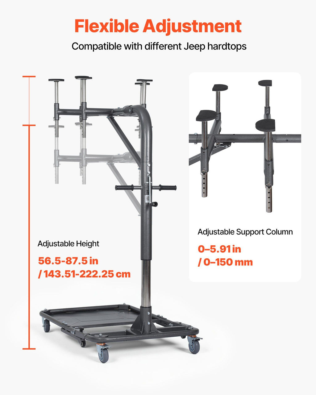 Hard Top Remover Lift, 99.79 kg, Foldable Jeep Hardtop Removal and Storage System, Easy One-Person Operation, Adjustable Height, for Jeep Wrangler YJ, TJ, JK, JL, 4XE, Ford Bronco 4 Door &6 Gen+
