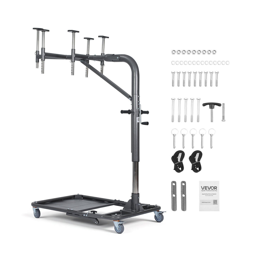 Hard Top Remover Lift, 99.79 kg, Foldable Jeep Hardtop Removal and Storage System, Easy One-Person Operation, Adjustable Height, for Jeep Wrangler YJ, TJ, JK, JL, 4XE, Ford Bronco 4 Door &6 Gen+