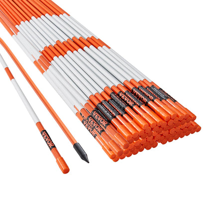 VEVOR Driveway Markers, 100PCS 121.5cm, 0.78cm Diameter, Orange Fiberglass Poles Snow Stakes with Reflective Tape, 30cm Steel Drill Bit & Protection Gloves for Parking Lots, Walkways Easy Visibility