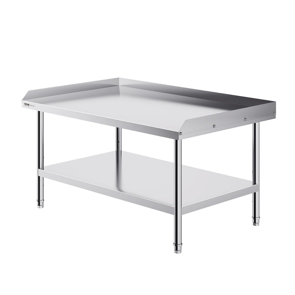 Stainless Steel Work Table, 762 x 1219 x 660 mm Commercial Food Prep Worktable, 3-Sided Backsplash Heavy Duty Prep Worktable, Metal Work Table with Adjustable Height for Restaurant Home Hotel