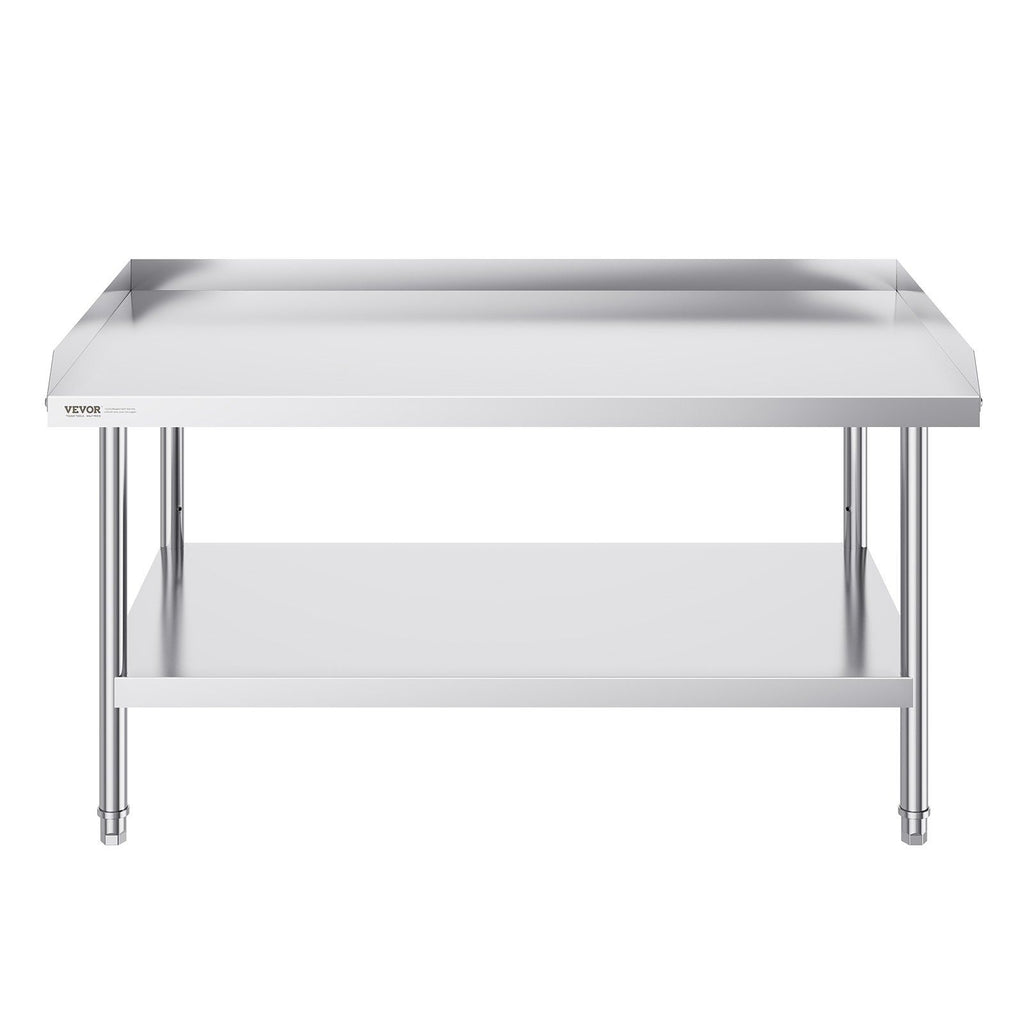 Stainless Steel Work Table, 762 x 1219 x 660 mm Commercial Food Prep Worktable, 3-Sided Backsplash Heavy Duty Prep Worktable, Metal Work Table with Adjustable Height for Restaurant Home Hotel