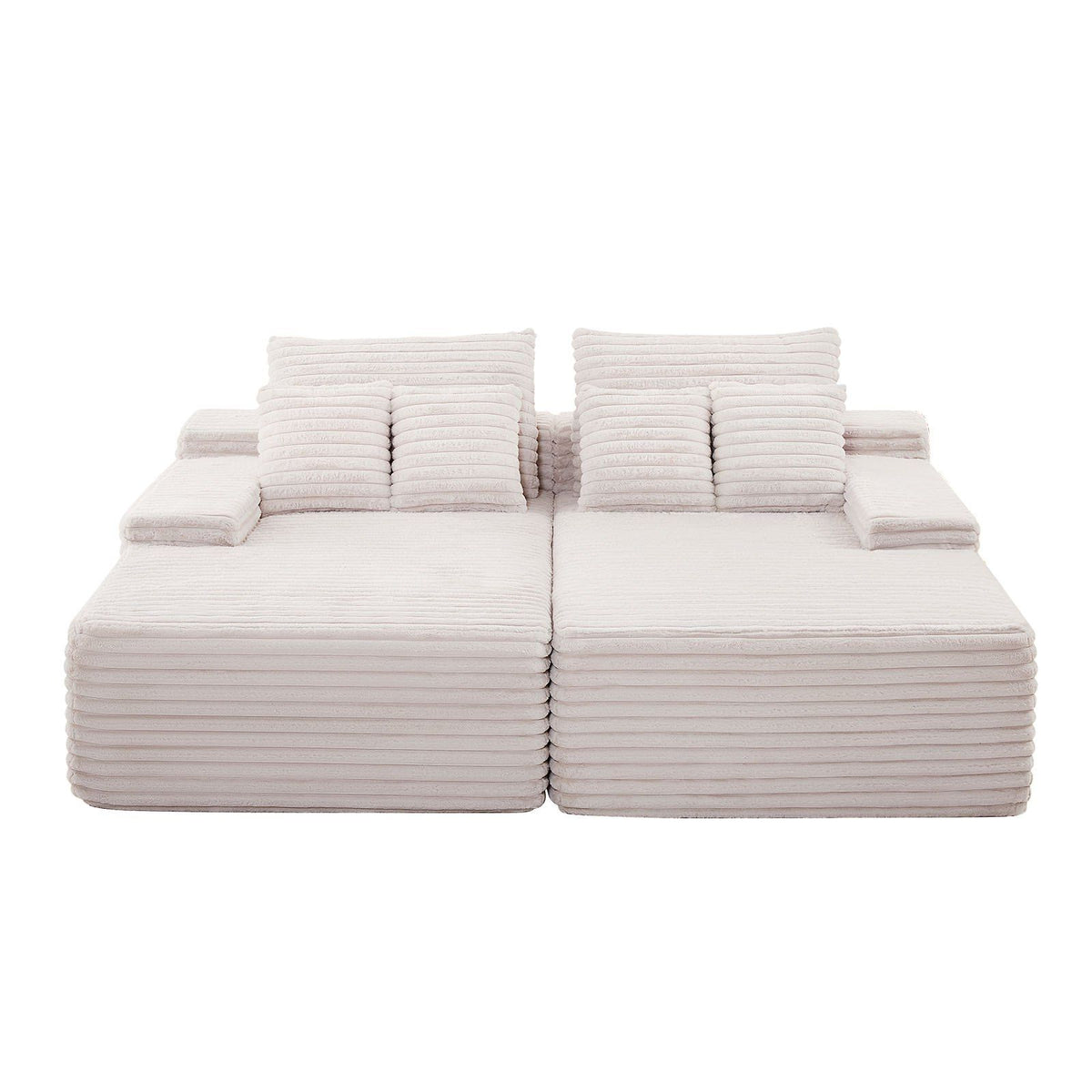 210 cm Oversized Double Chaise Lounge, Corduroy Fabric Sectional Sofa, Cozy Deep Seat Loveseat Sofa with Soft Cushions and Throw Pillows for Living Room Bedroom, No Assembly Required, Beige