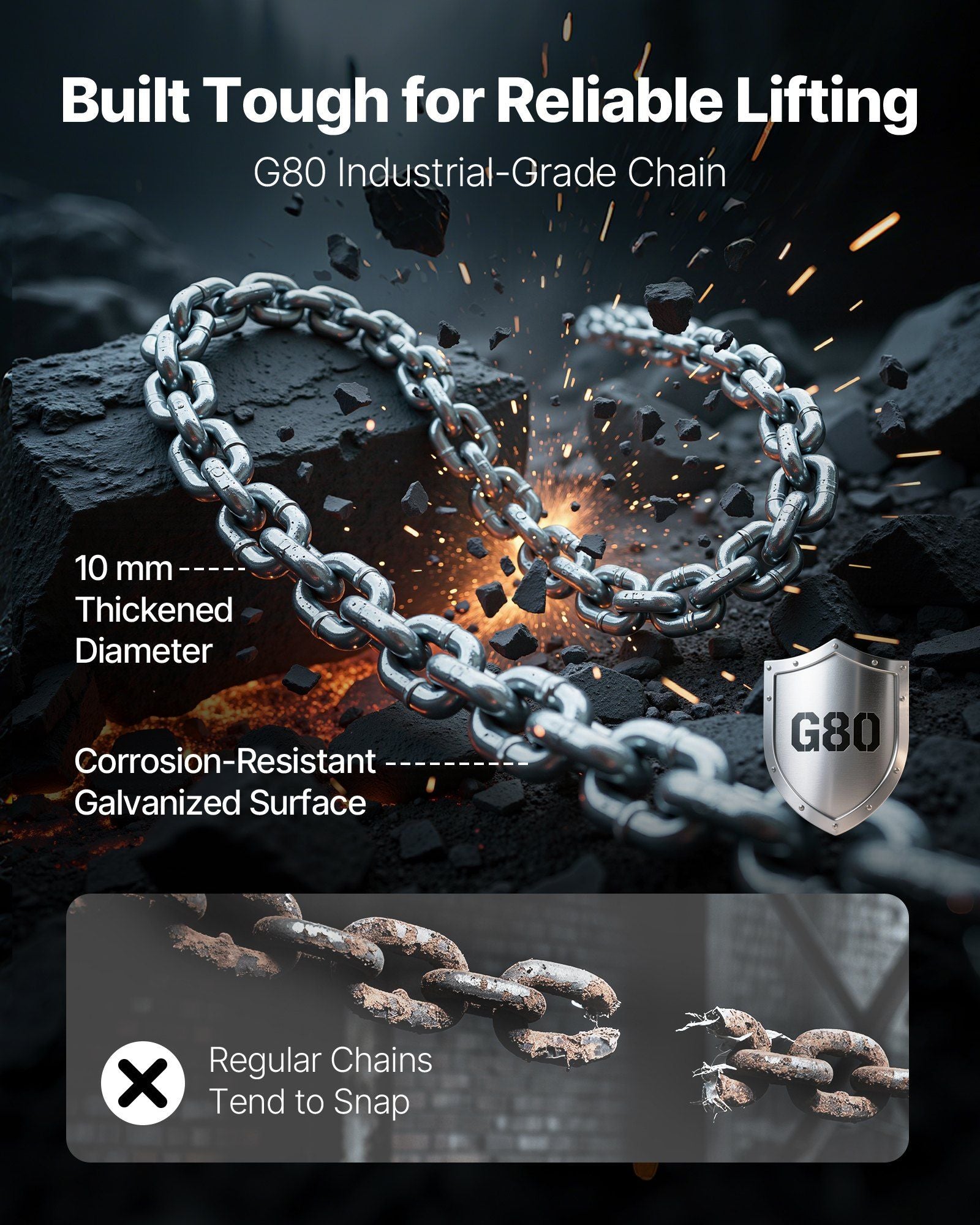 Manual Lever Chain Hoist, 6T 6000KG Capacity Heavy Duty Come Along, 3M Lift G80 Alloy Steel Chain With Dual Pawl Mechanical Brake, 360° Rotating Hooks, for Warehouse Construction Garage