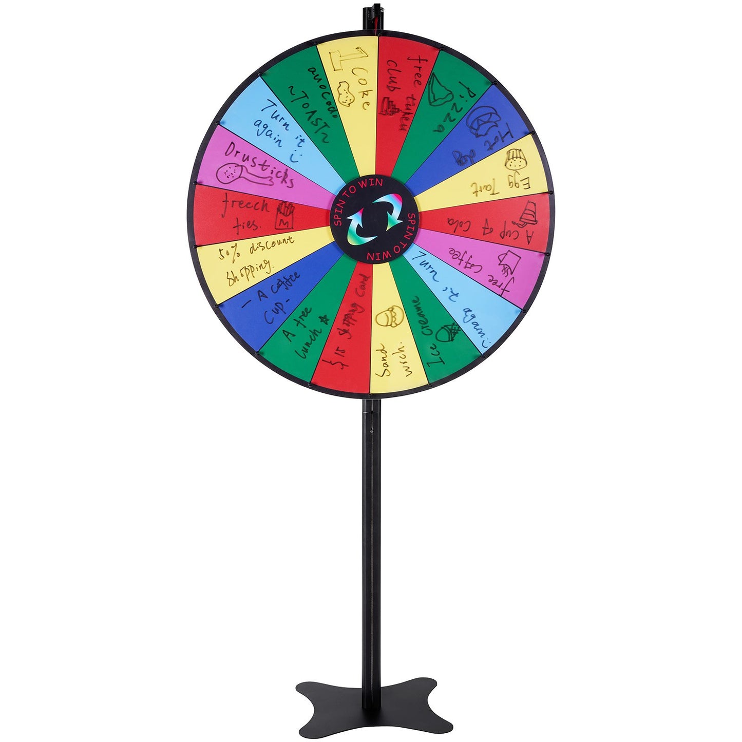 VEVOR 36 inch Spinning Prize Wheel, 18 Slots Spinning Wheel, Roulette Wheel with a Dry Erase and 2 Markers, Tabletop or Floor Standing Win Fortune Spin Games in Party Pub Trade Show Carnival