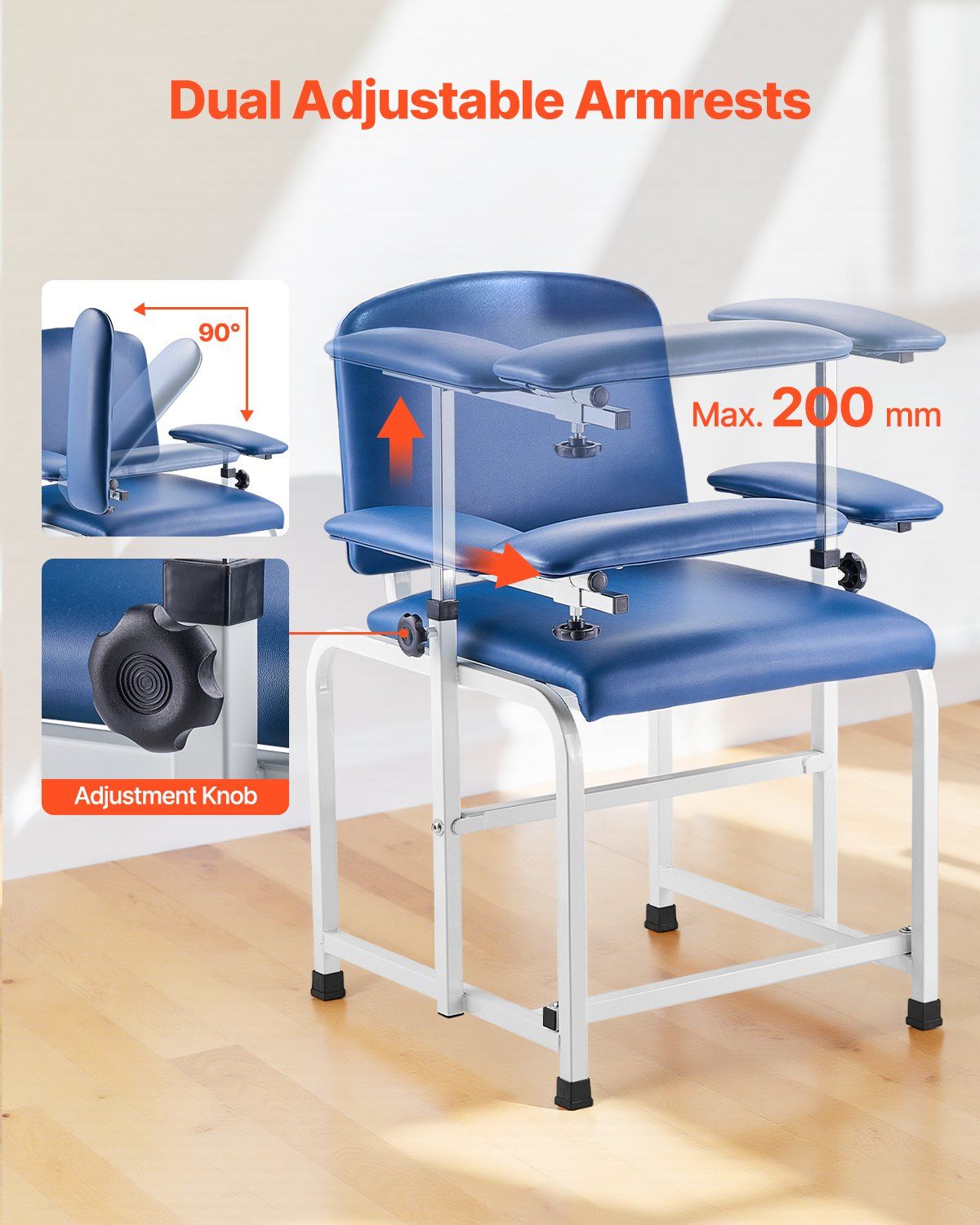 Phlebotomy Chair, Blood Draw Chair with Adjustable Armrests and Flip Arm, 181KG/400LBS Loading Blood Drawing Medical Chair with Soft Seat, Easy-to-Clean PVC Leather for Hospitals, Labs, Clinics