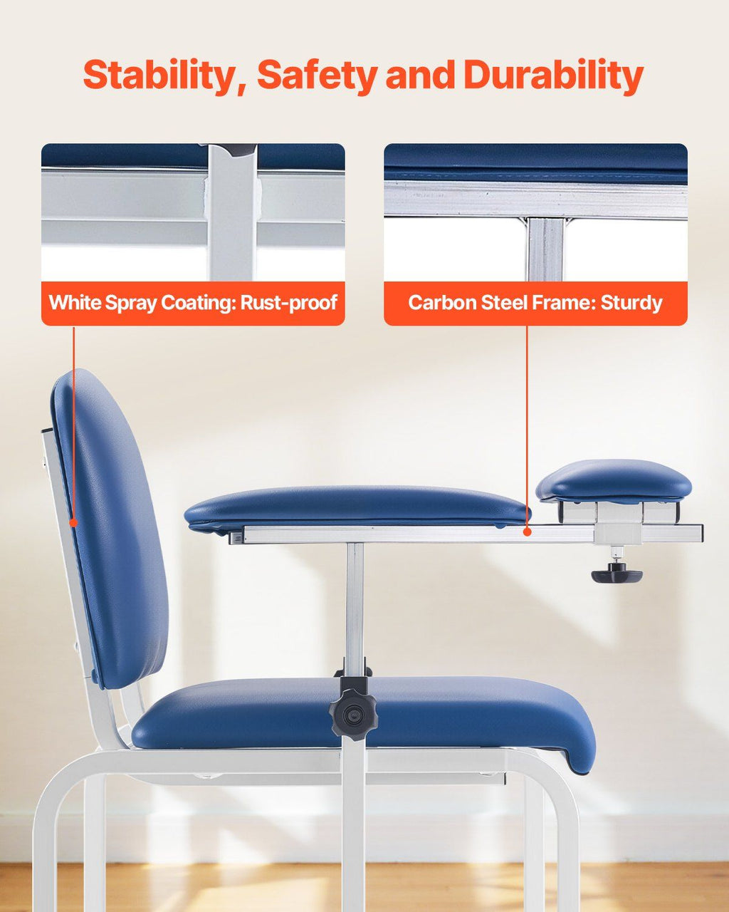 Phlebotomy Chair, Blood Draw Chair with Adjustable Armrests and Flip Arm, 181KG/400LBS Loading Blood Drawing Medical Chair with Soft Seat, Easy-to-Clean PVC Leather for Hospitals, Labs, Clinics