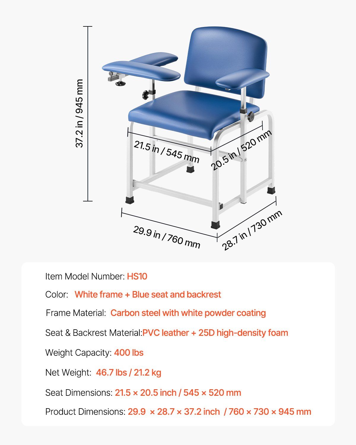 Phlebotomy Chair, Blood Draw Chair with Adjustable Armrests and Flip Arm, 181KG/400LBS Loading Blood Drawing Medical Chair with Soft Seat, Easy-to-Clean PVC Leather for Hospitals, Labs, Clinics