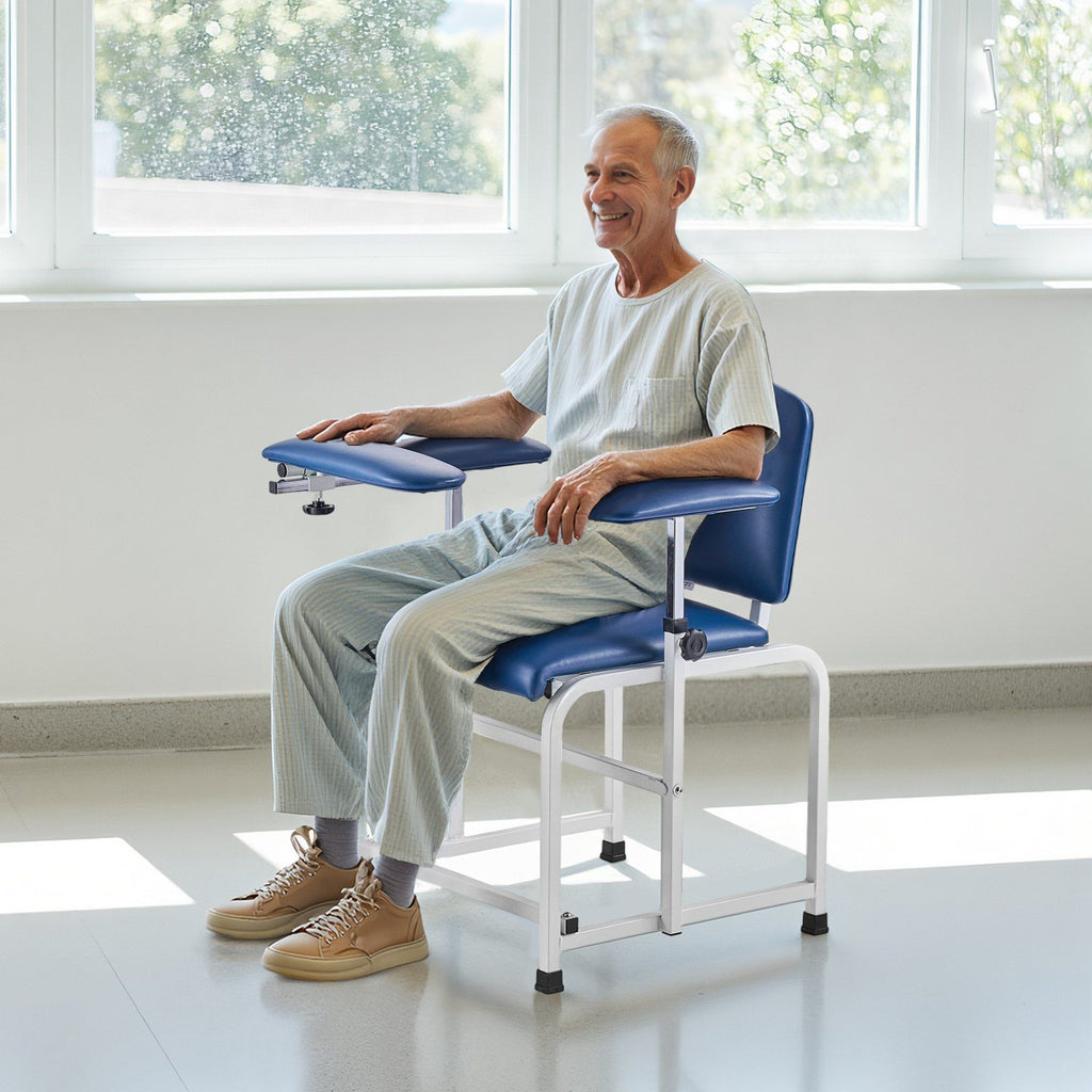 Phlebotomy Chair, Blood Draw Chair with Adjustable Armrests and Flip Arm, 181KG/400LBS Loading Blood Drawing Medical Chair with Soft Seat, Easy-to-Clean PVC Leather for Hospitals, Labs, Clinics