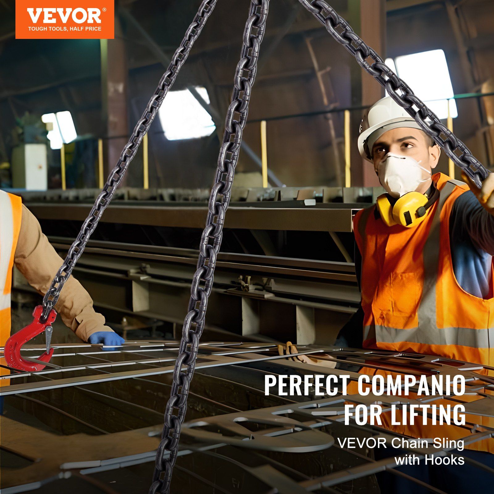 Chain Sling, 8 mm x 300 cm Lifting Chains with Hooks, G80 Engine Chain Hoist Lifts, 5 Ton Lifting Sling Chains for Engine Hoist, Engine Lift Chain with 4 Leg Grab Hooks & Adjusters Heavy Duty
