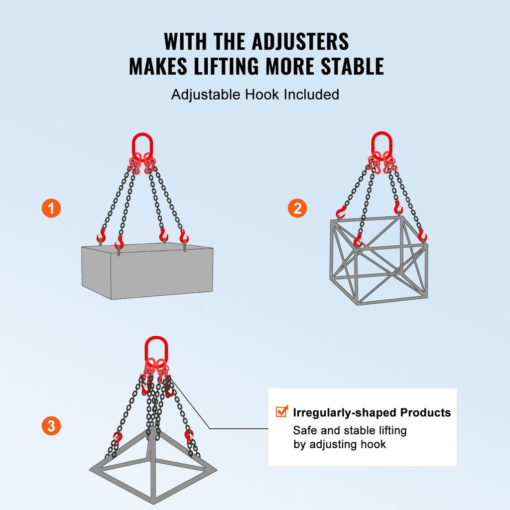 Chain Sling, 8 mm x 300 cm Lifting Chains with Hooks, G80 Engine Chain Hoist Lifts, 5 Ton Lifting Sling Chains for Engine Hoist, Engine Lift Chain with 4 Leg Grab Hooks & Adjusters Heavy Duty