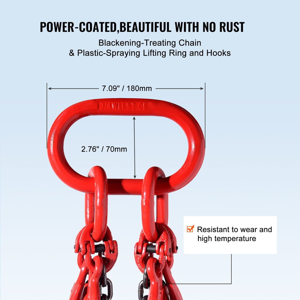 Chain Sling, 8 mm x 300 cm Lifting Chains with Hooks, G80 Engine Chain Hoist Lifts, 5 Ton Lifting Sling Chains for Engine Hoist, Engine Lift Chain with 4 Leg Grab Hooks & Adjusters Heavy Duty