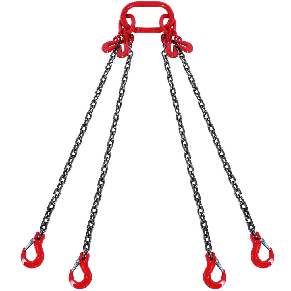 Chain Sling, 8 mm x 300 cm Lifting Chains with Hooks, G80 Engine Chain Hoist Lifts, 5 Ton Lifting Sling Chains for Engine Hoist, Engine Lift Chain with 4 Leg Grab Hooks & Adjusters Heavy Duty