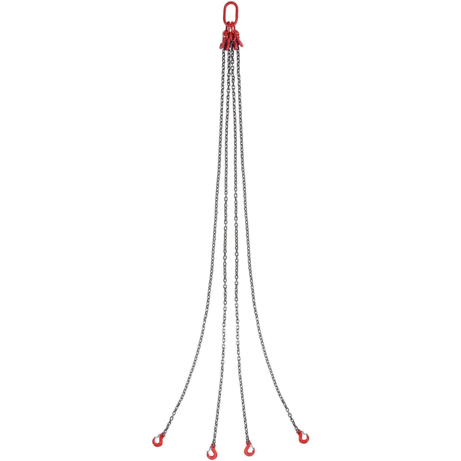 Chain Sling, 8 mm x 300 cm Lifting Chains with Hooks, G80 Engine Chain Hoist Lifts, 5 Ton Lifting Sling Chains for Engine Hoist, Engine Lift Chain with 4 Leg Grab Hooks & Adjusters Heavy Duty