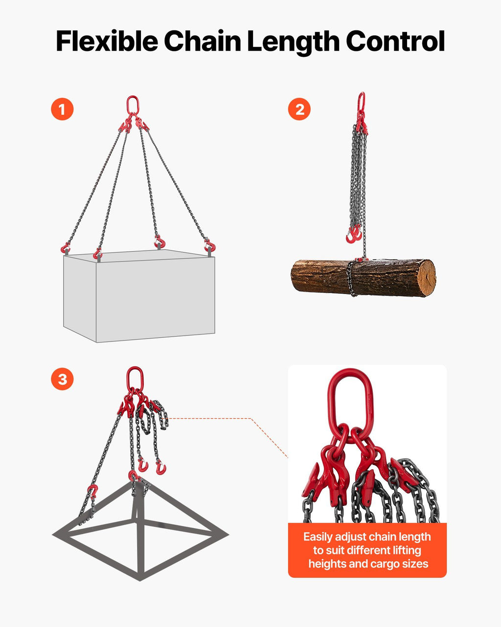 Chain Sling, 10mm x 3 m Lifting Chains with 4 Leg Grab Hooks, Heavy Duty G80 Alloy Steel Lifting Sling, 10.4 Ton Capacity, Adjustable Engine Chain Hoist Lifts for Cargo Security Towing