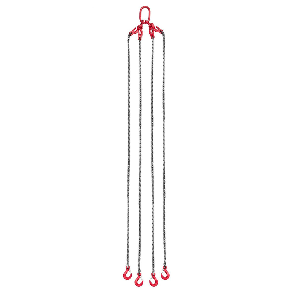 Chain Sling, 10mm x 3 m Lifting Chains with 4 Leg Grab Hooks, Heavy Duty G80 Alloy Steel Lifting Sling, 10.4 Ton Capacity, Adjustable Engine Chain Hoist Lifts for Cargo Security Towing