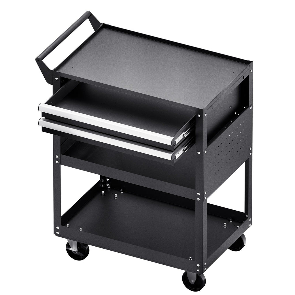 5-Tier Tool Cart with Wheels, 400 lbs Load Capacity, Rolling Work Cart with 2 Drawers & Pegboard, Mechanic Tool Storage Organizer with Locking System for Garage, Warehouse and Repair Shop, Black