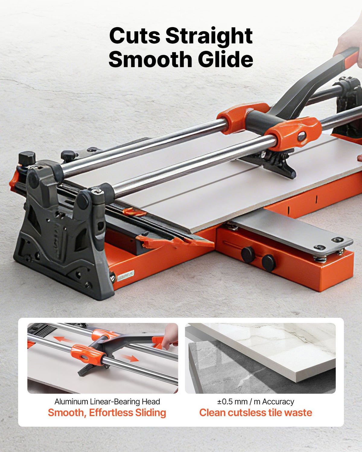 600 mm Manual Tile Cutter, Upgraded Sliding Head Cutting Tool with Spring-Loaded Base, Angle Fence, Tungsten Carbide Cutting Wheel, Alignment Guide, for DIY Pros, Ceramic, Floor & Wall Tiles