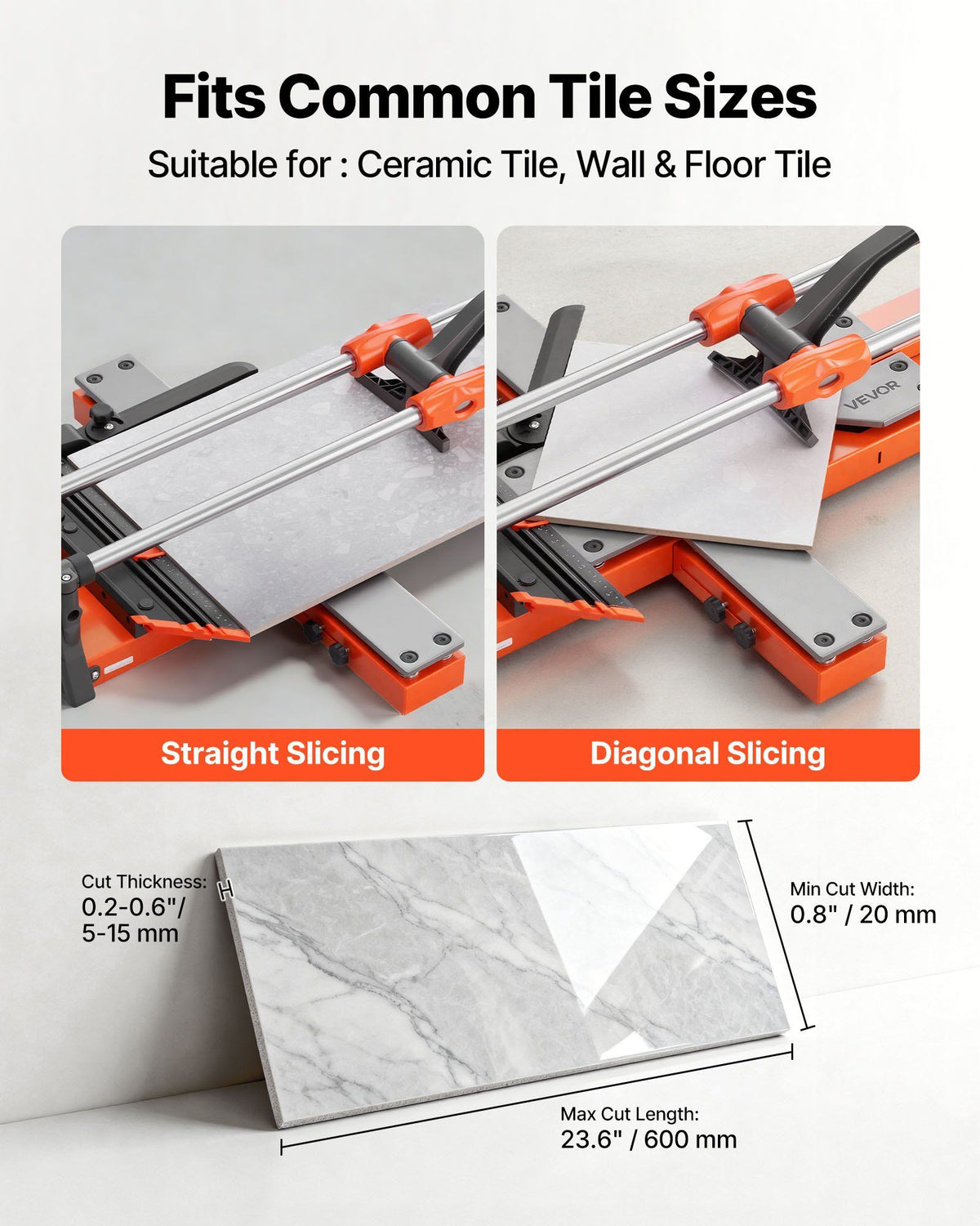 600 mm Manual Tile Cutter, Upgraded Sliding Head Cutting Tool with Spring-Loaded Base, Angle Fence, Tungsten Carbide Cutting Wheel, Alignment Guide, for DIY Pros, Ceramic, Floor & Wall Tiles