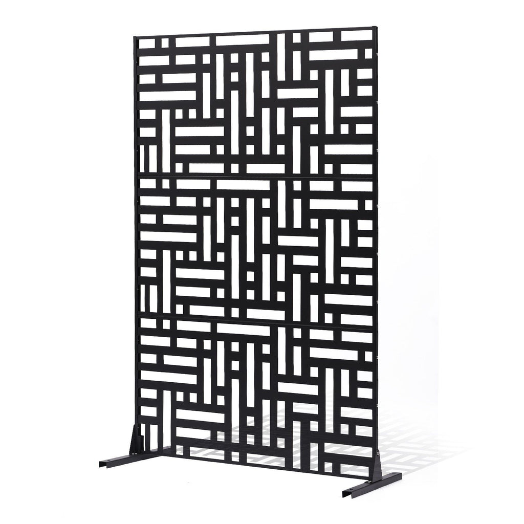 Metal Privacy Screen, 120 x 193cm, Outdoor Privacy Screens 3-Panel, Freestanding Outdoor Divider with Stand, Decorative Garden Steel Privacy Fence for Balcony Patio Indoor Room Hot Tub Black