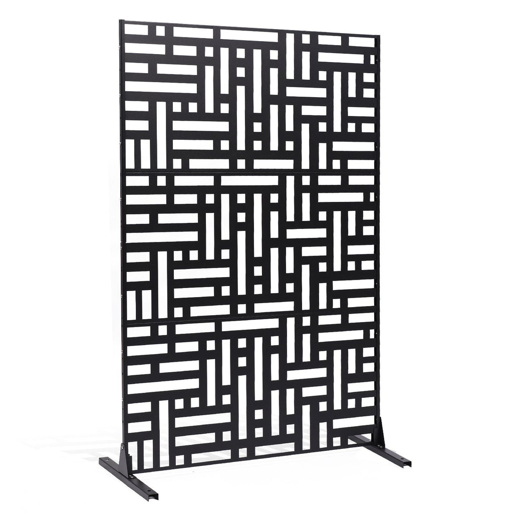Metal Privacy Screen, 120 x 193cm, Outdoor Privacy Screens 3-Panel, Freestanding Outdoor Divider with Stand, Decorative Garden Steel Privacy Fence for Balcony Patio Indoor Room Hot Tub Black