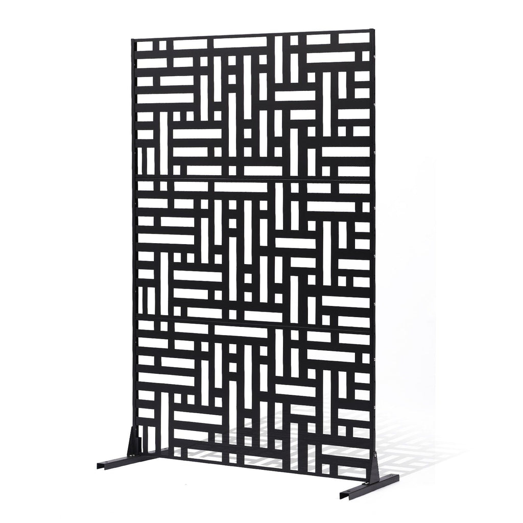 Metal Privacy Screen, 120 x 193cm, Outdoor Privacy Screens 3-Panel, Freestanding Outdoor Divider with Stand, Decorative Garden Steel Privacy Fence for Balcony Patio Indoor Room Hot Tub Black